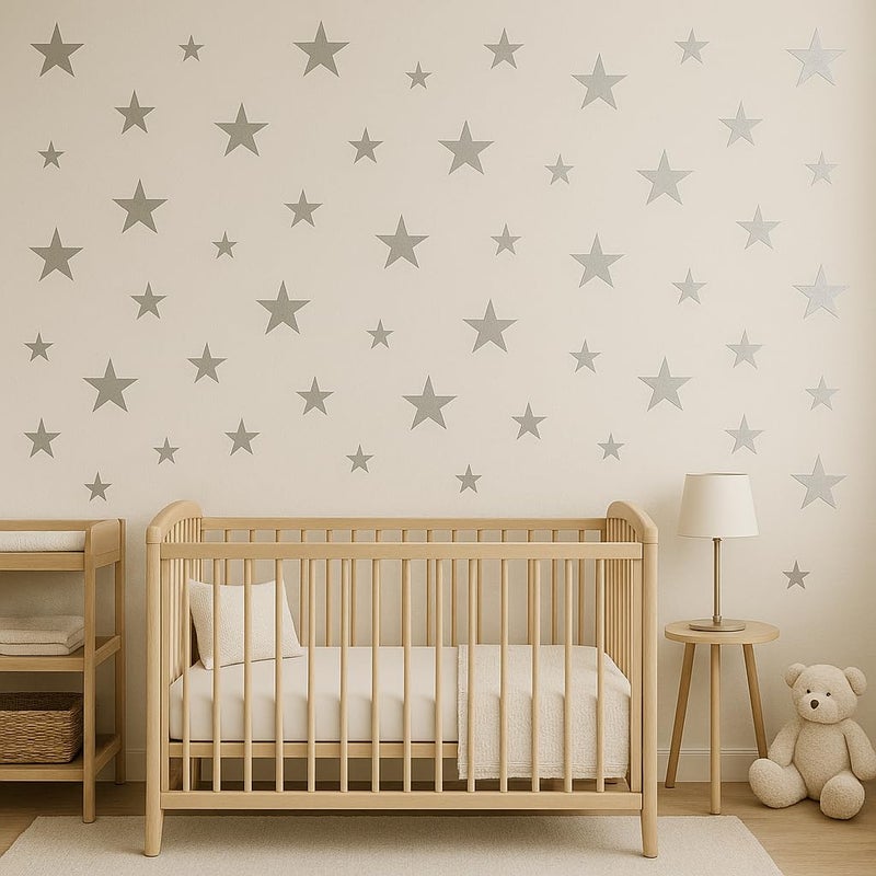 BugyBagy Assorted Silver Star Wall Vinyl Decals Stickers - 112pcs (1.18" to 1.97" Sizes) â€“ Easy Peel and Stick, Perfect for Nursery, Kids Room, Bedroom DÃ©cor by BugyBagy - Image 4